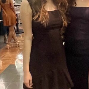 Petal Lush Black Squre Neck Peplum Mini Dress